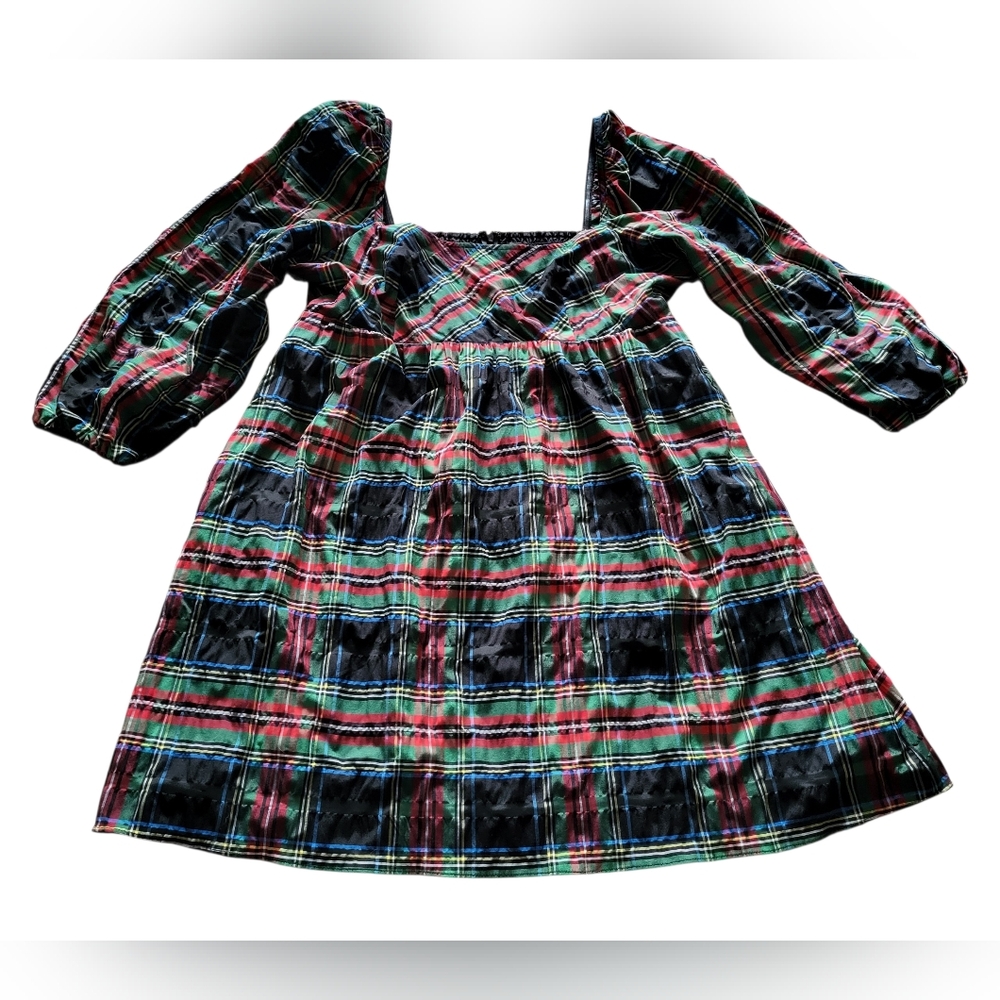 J.Crew BD491 NWT Sz 16 Puff-Sleeve Smocked Mini Dress in Holiday Stewart Tartan